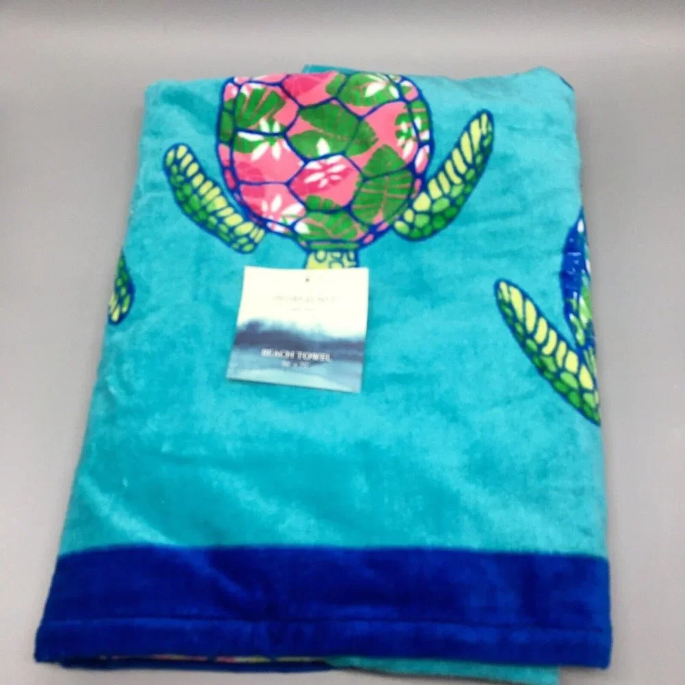 x2 Cynthia Rowley Sea Turtle Beach Towel Set Hawaiian Tropical Floral Turquoise